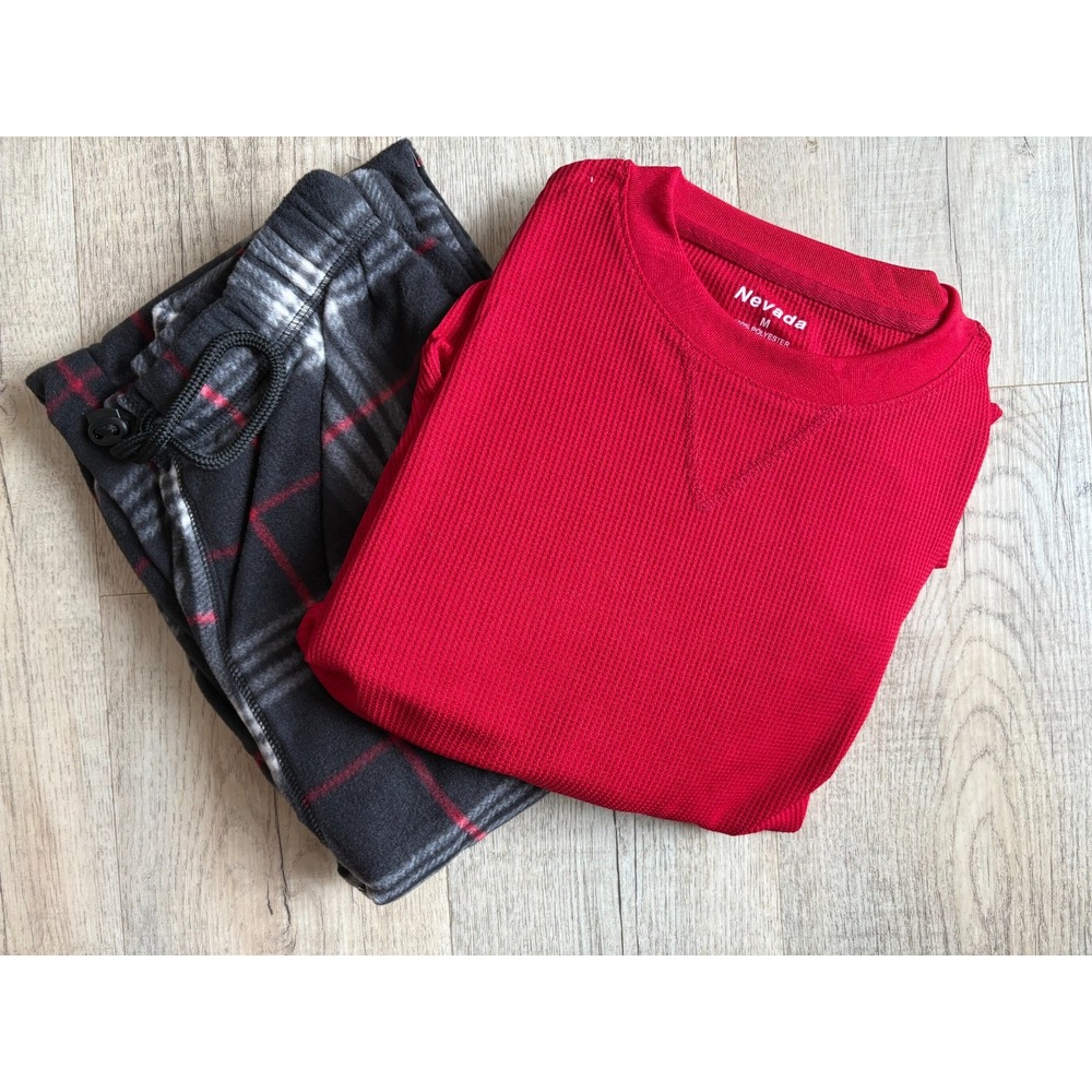 Nevada Men's Pajama PJ Set Sz Med Red/Black Plaid Thermal Long‎ Sleeve NWOT